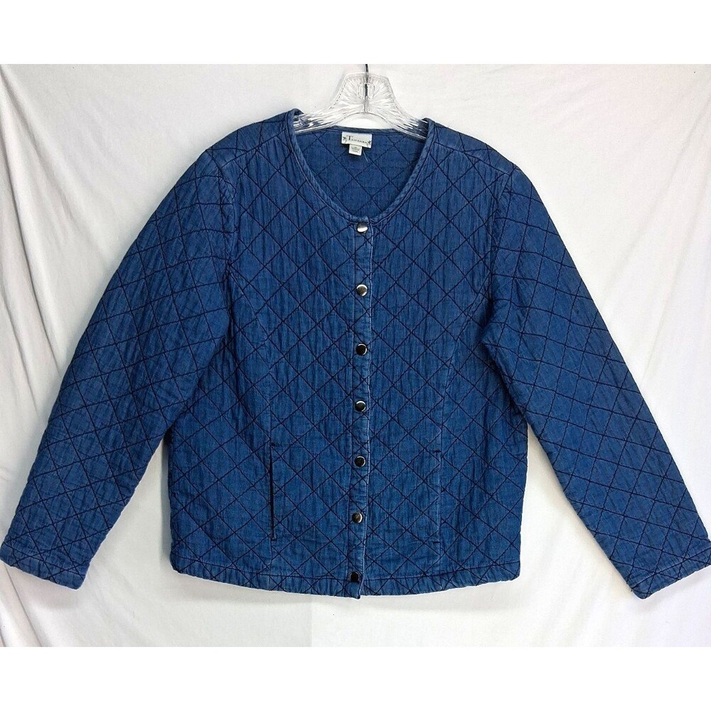 Tanzara Quilted Denim Jacket Women Med Metal Snaps Casual Winter Workwear